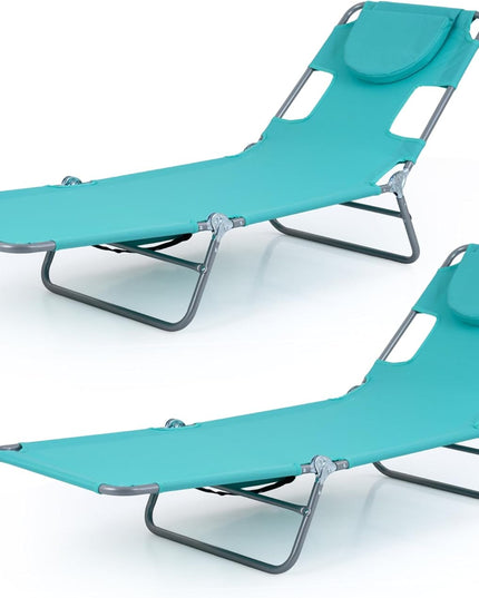 Giantex Folding Tanning Chair with Face Hole& 5-Position Adjustable Backrest (1/2)