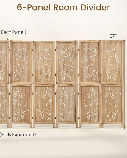 GIANTEX Boho Room Divider with Carved Palm Leaf Pattern