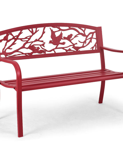 Giantex Patio Garden Bench Park Yard Outdoor Furniture Cast Iron Porch Chair (Red)