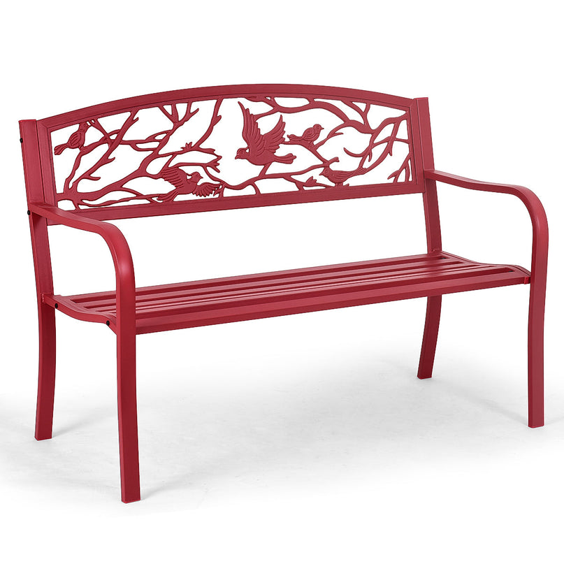 Giantex Patio Garden Bench Park Yard Outdoor Furniture Cast Iron Porch Chair (Red)