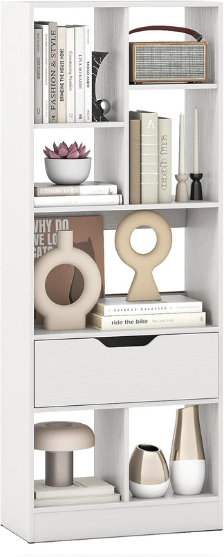 51 inch Tall Freestanding Bookcase with Drawer 7-Cube Storage Organizer