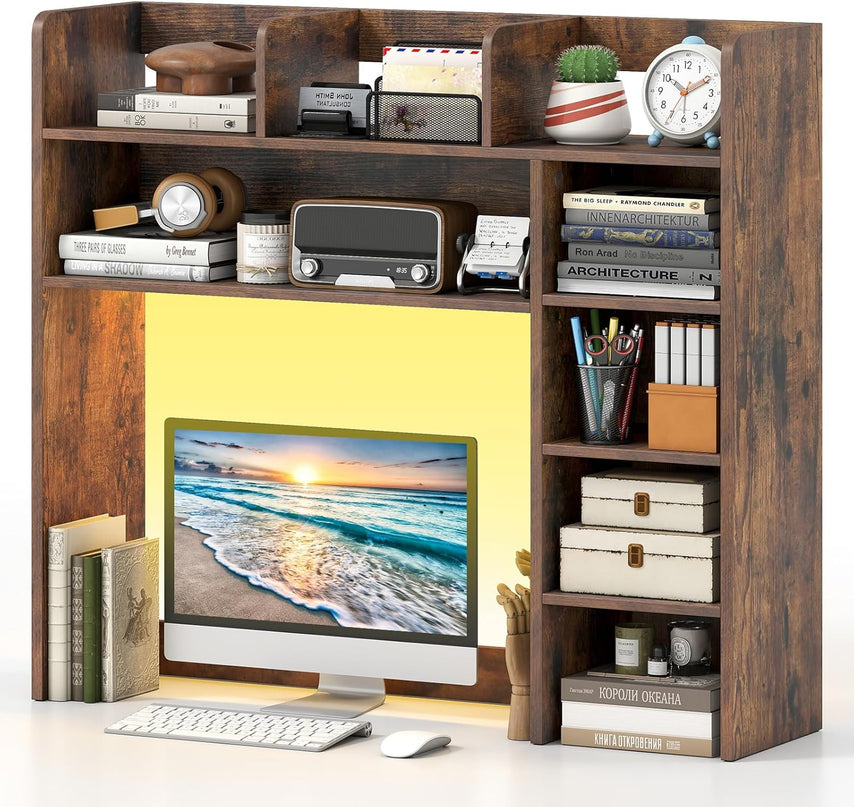 Giantex 35.5" Desktop Bookshelf with LED Lights