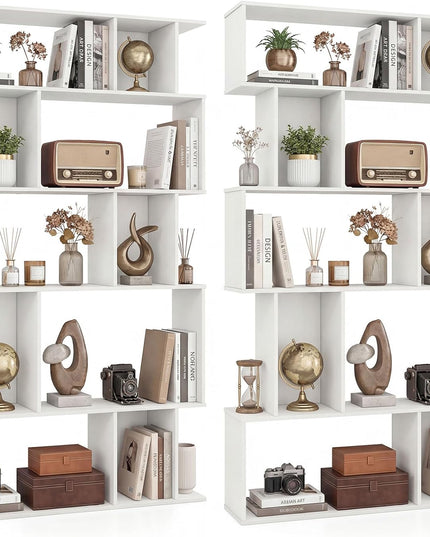 Giantex 5-Tier Bookshelf | 10-Cube Geometric Book Case with 5 Closed-Back Cubbies