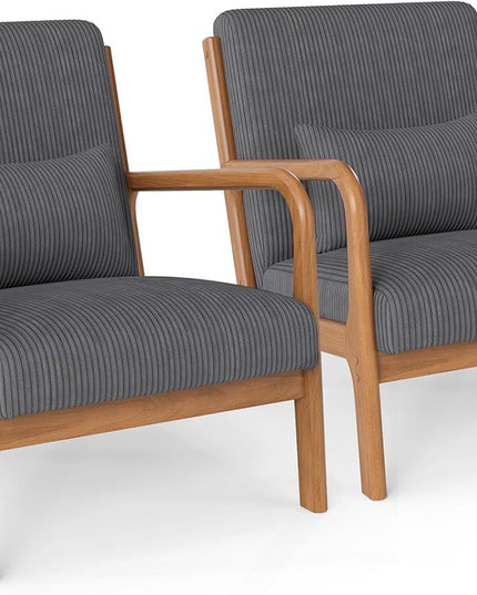 Giantex Modern Corduroy Upholstered Lounge Chair with Rubber Wood Armrests