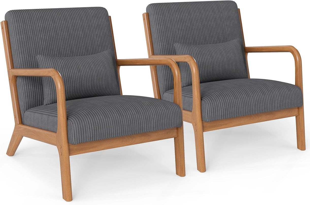 Giantex Modern Corduroy Upholstered Lounge Chair with Rubber Wood Armrests