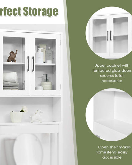 Giantex Over The Toilet Storage Cabinet W/Tempered Glass Doors, 3-Position Adjustable Shelf