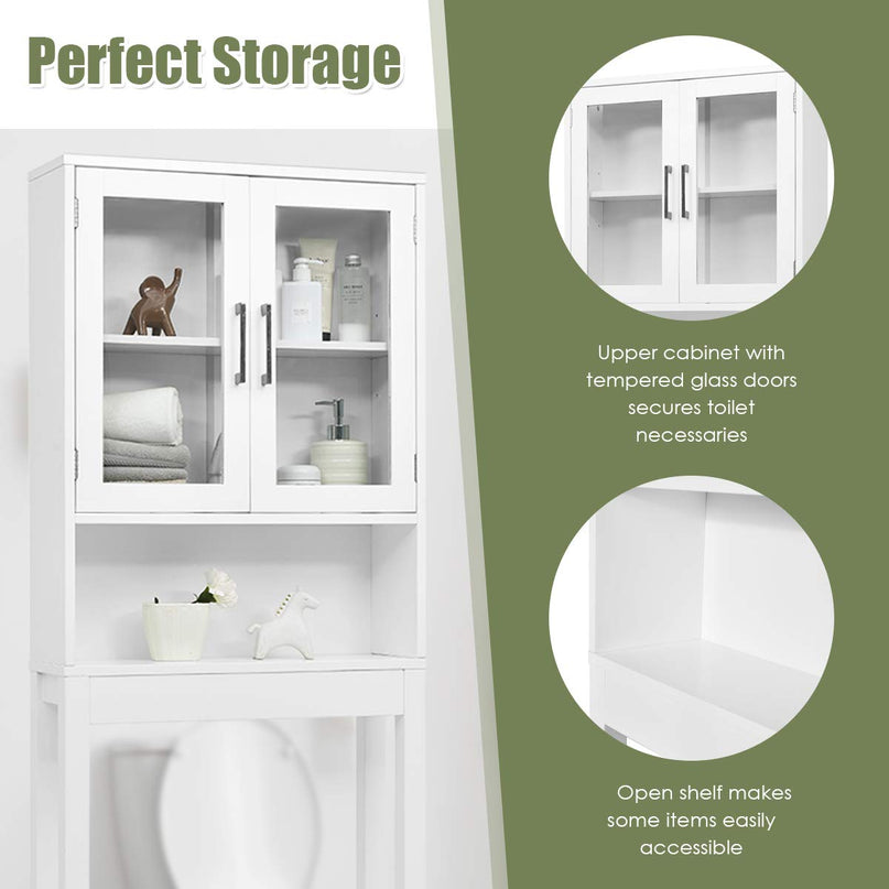 Giantex Over The Toilet Storage Cabinet W/Tempered Glass Doors, 3-Position Adjustable Shelf