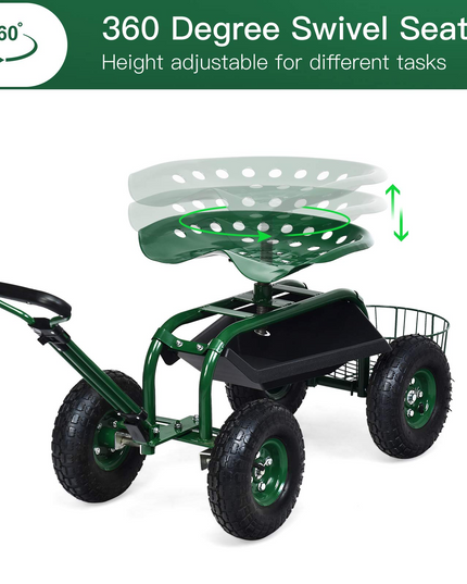4-Wheel Garden Workseat with Storage Basket - Giantex