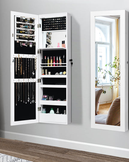 15 LEDs Wall Door Mounted Jewelry Armoire with Mirror - Giantex