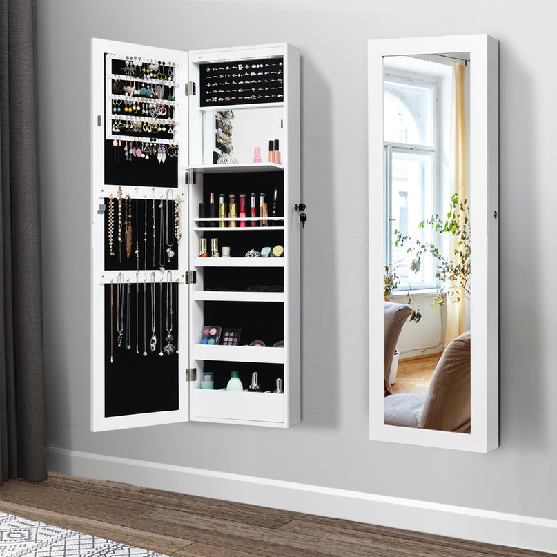 15 LEDs Wall Door Mounted Jewelry Armoire with Mirror - Giantex