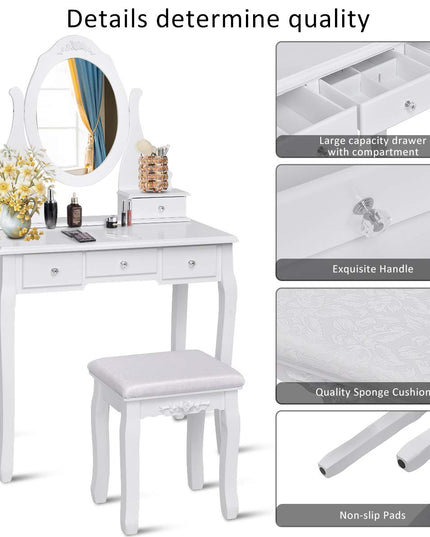 Giantex Makeup Dressing Table Large Storage with 5 Drawers
