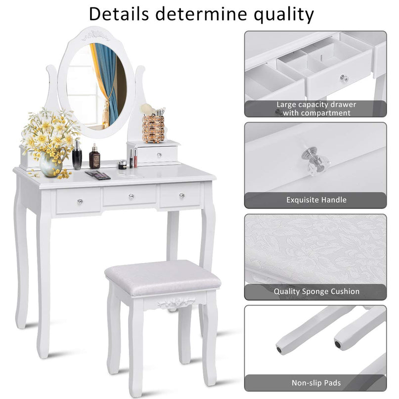 Giantex Makeup Dressing Table Large Storage with 5 Drawers