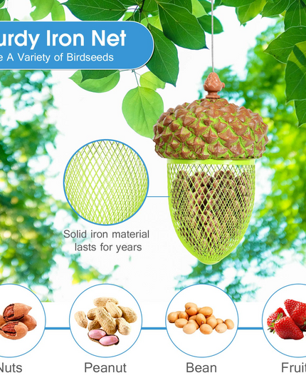 Giantex Metal Acorn Bird Feeder, Outdoor Hanging Food Dispenser with Stainless Steel Wire and Iron Grid