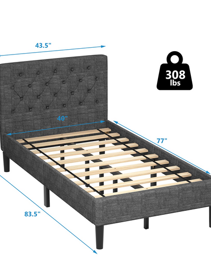 Elegant & Modern Style Upholstered Stable Bed Base with Button Stitched Headboard