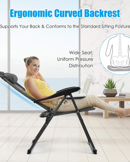 Giantex Set of 2 Patio Dining Chairs, Folding Lounge Chairs with 7 Level Adjustable Backrest