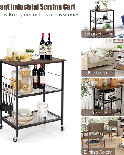 Giantex 3 Tier Kitchen Bake's Rack, Rolling Microwave Cart, Industrial Bar Service Cart