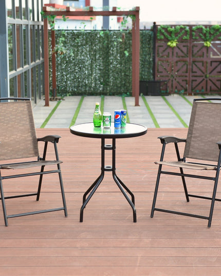 Giantex Patio Dining Set with 2 Patio Folding Chairs (Brown)
