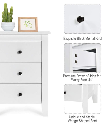 Giantex Nightstand W/ 3 Drawers Large Storage Space, Solid Structure and Stable Frame (1)