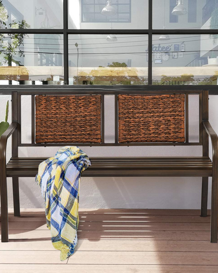 Giantex Patio Garden Bench Heavy-Duty Ergonomic Loveseat W/Powder Coated Steel Frame