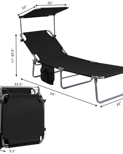 Giantex Lounge Chaise Chair Position and Shade Adjustable W/Canopy and Storage Pocket