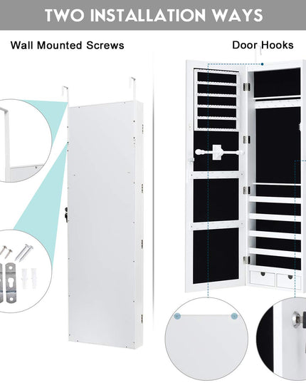 Wall Door Mount Jewelry Armoire Cabinet with 15 LED Lights - Giantex