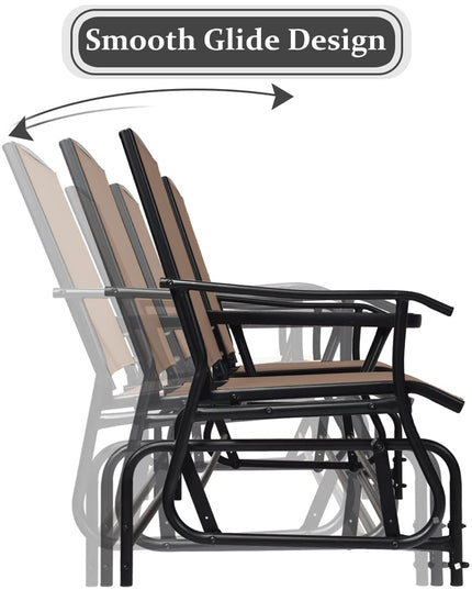 Giantex 2 Person Outdoor Double Glider Chair, Mesh Fabric Rocking Chair w/Center Tempered Glass Table