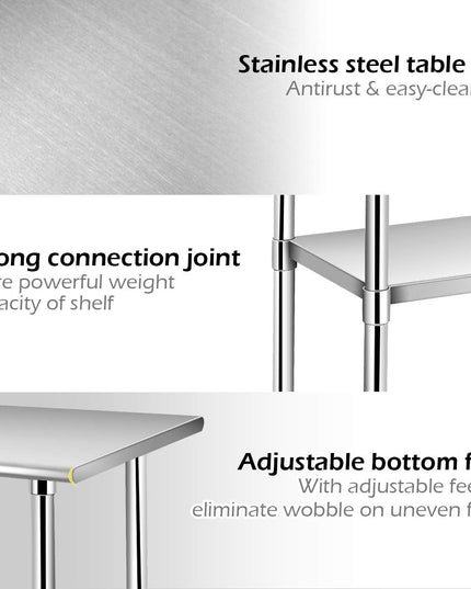 Giantex 48 x 30 Inches Stainless Steel Table w/ 4 Caster Wheels