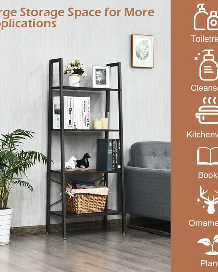 Ladder Shelf 4-Tier Industrial Bookshelf Storage Rack - Giantexus