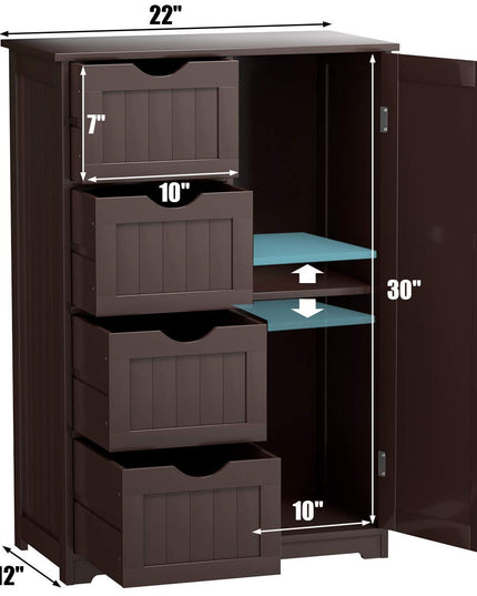 Giantex Bathroom Floor Cabinet Wooden with 1 Door & 4 Drawer