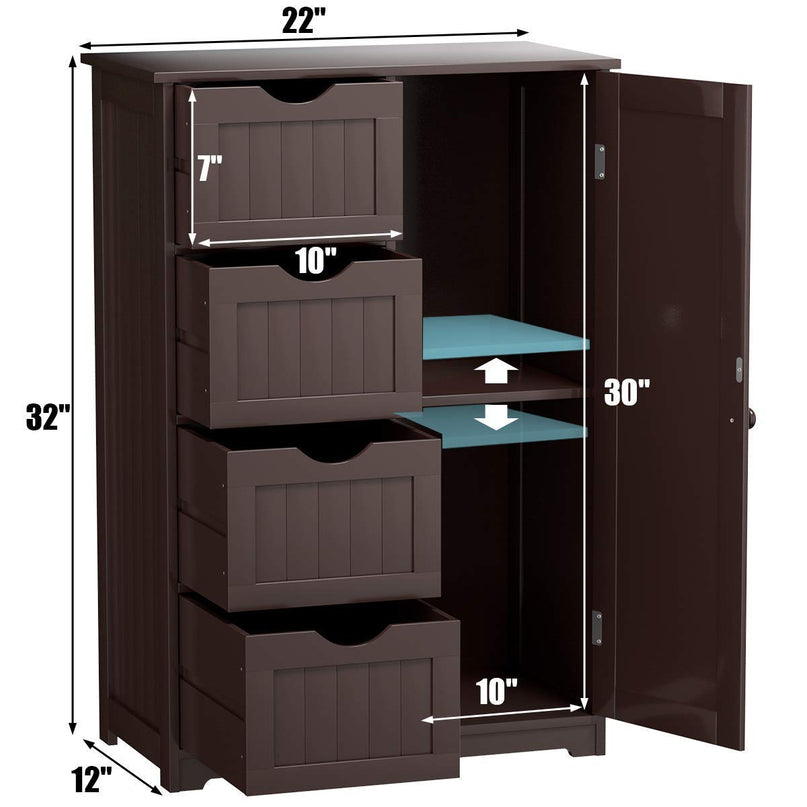 Giantex Bathroom Floor Cabinet Wooden with 1 Door & 4 Drawer