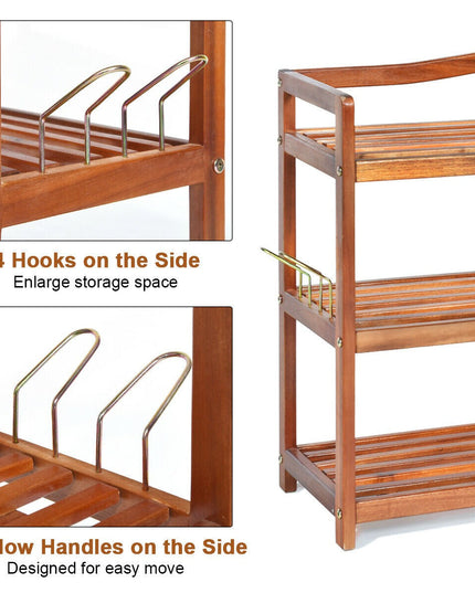 Giantex 3-Tier Wood Shoe Rack 4 Metal Side Hangers, 29"L x10.5"Wx 24.5"H