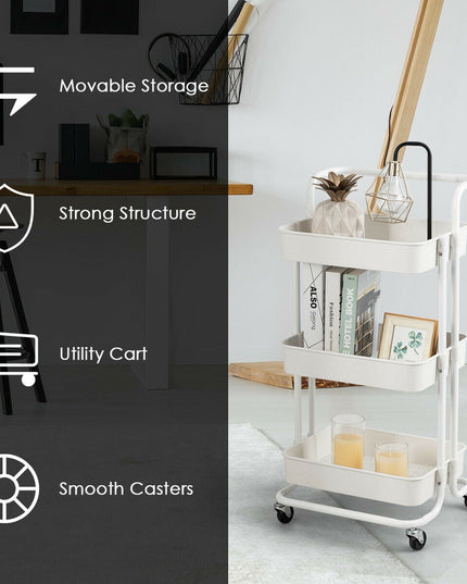 Giantex 3-Tier Utility Cart, ABS Mesh Baskets, Storage Trolley with Brakes for Home and Office 16.5"x14"x34"