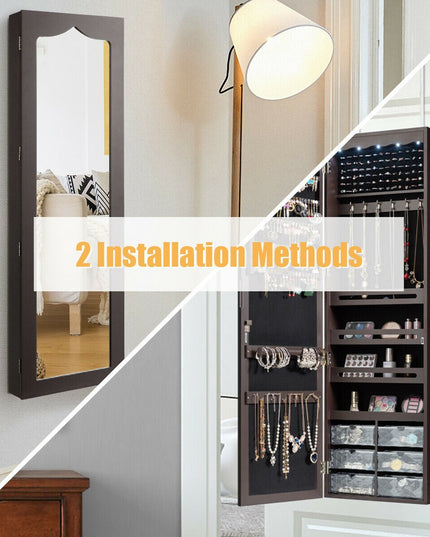 CHARMAID | 5 LEDs Jewelry Armoire Wall Mounted/Door Hanging Mirror - Giantexus