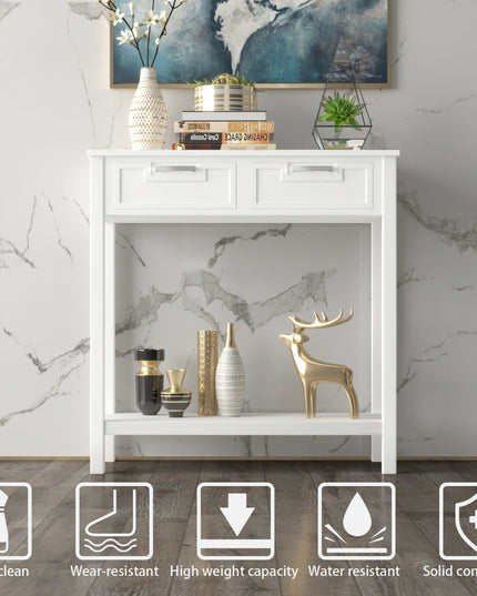 Console Sofa Table with 2 Drawers and Bottom Shelf