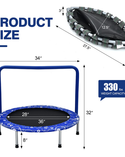 36-Inch Mini Kids Trampoline with Foamed Handle