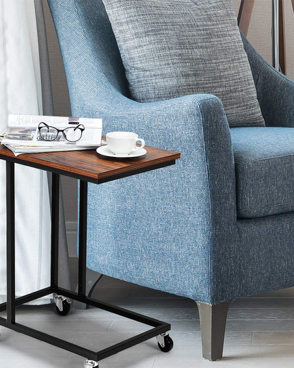 Giantex End Table Accent Sofa Side Table Wooden Rectangle Telephone Table with Rolling Casters