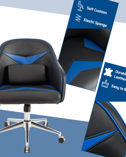 Giantex PU Leather Gaming Chair, Adjustable Height Mid-back Armchair w/ Massage Lumbar Pillow