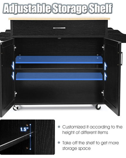 Giantex Kitchen Island, Rolling Kitchen Cart with Spice and Towel Rack, Large Drawer & 2-Door Storage Cabinet