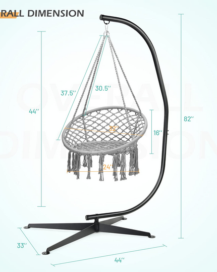 Giantex Hammock Chair with Stand, Solid Steel Heavy Duty C Stand with Macrame Hanging Chair
