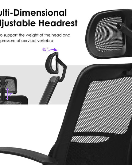Mesh Office Chair, Swivel Computer Task Chair, Adjustable Armrests (Black)