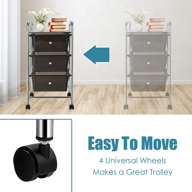 Giantex Rolling Cart with Drawers, Craft Organizer with Wheels, 3 Drawer Storage Container Bins