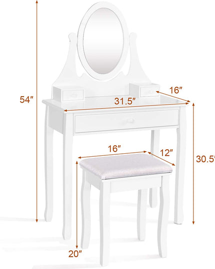 Giantex Vanity Set with Oval Mirror and Cushioned Stool