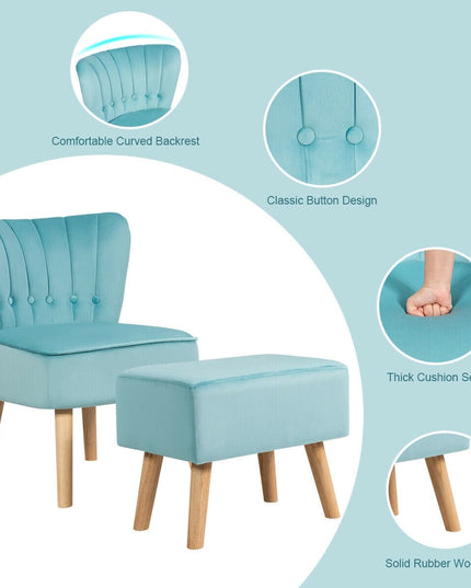 Modern Accent Chair Ottoman Set, Armless Slipper Sofa Chair with Footstool - Giantexus