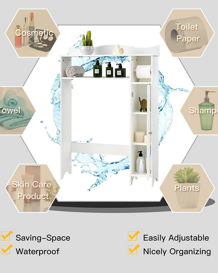 Giantex Over-The-Toilet Storage Rack, Bathroom Freestanding Space Saver with 1-Door Side Storage Cabinet