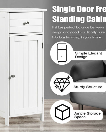 Bathroom Floor Storage Cabinet with Adjustable Shelf & Large Drawer