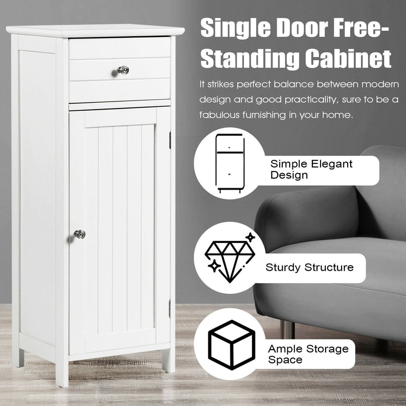 Bathroom Floor Storage Cabinet with Adjustable Shelf & Large Drawer