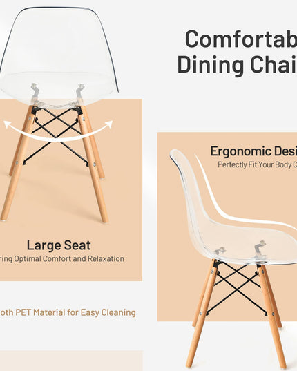 Giantex Set of 4 Dining Chairs, Clear Dining Side Chairs w/Beech Wood Legs