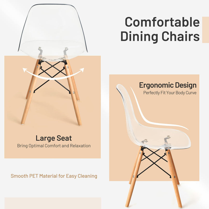 Giantex Set of 4 Dining Chairs, Clear Dining Side Chairs w/Beech Wood Legs