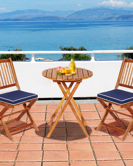 Giantex 3Pcs Patio Bistro Set, Wood Folding Table Set