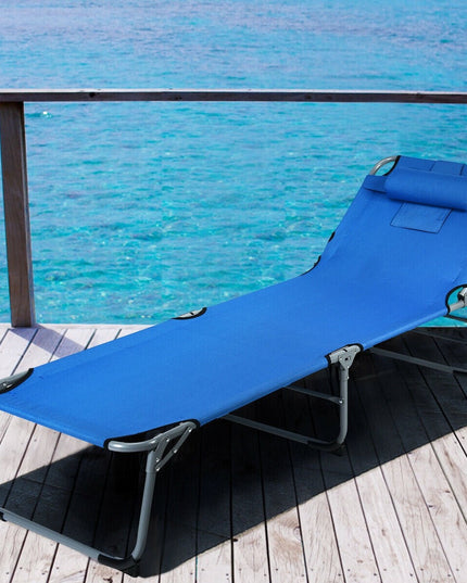 Outdoor Folding Chaise Lounge Chair, Adjustable Camping Recliner Chair